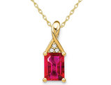 1.00 Carat (ctw) Natural Emerald Cut Ruby Pendant Necklace in 14K Yellow Gold with Chain